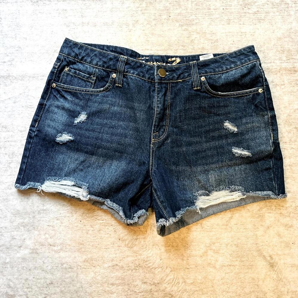 Seven7 Dark Blue Distressed Denim Shorts